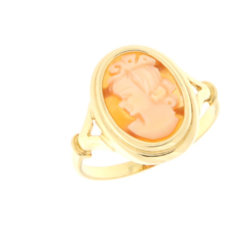 ANELLO GAMBO SOTTILE A SEZIONE PIENA CON CENTRALE OVALE E CAMMEO CON FIGURA FEMMINILE MIS ITALIA 19.5 FRANCIA 59.5 ORO GIALLO 750/1000 GR 4