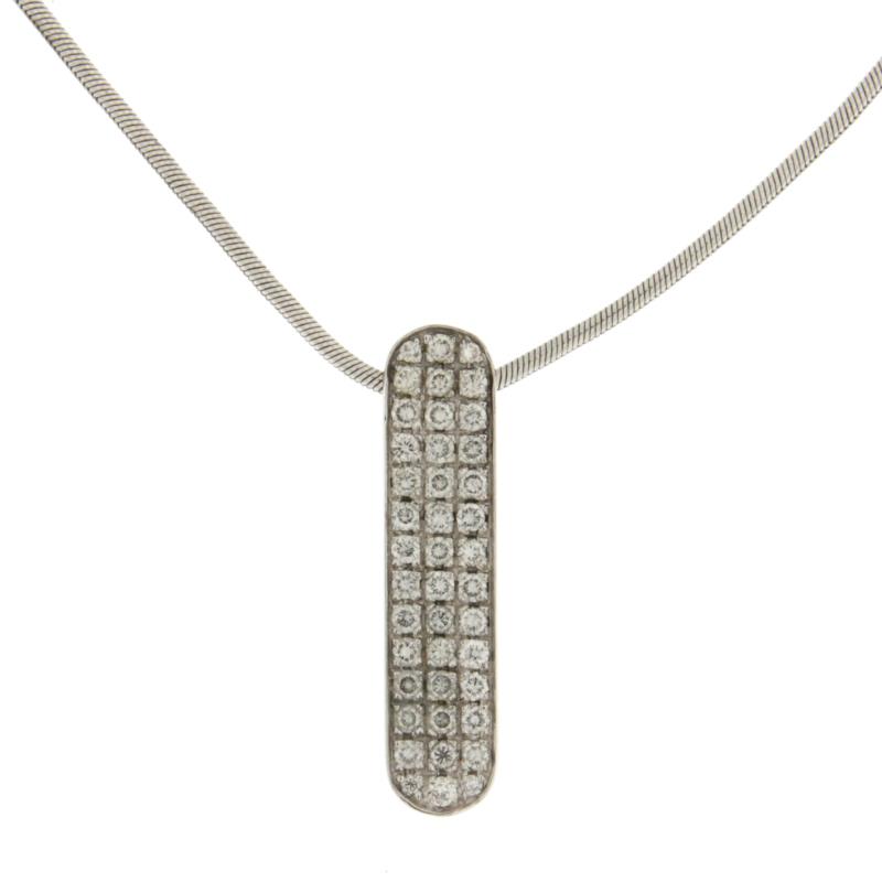 COLLANA MAGLIA CODA DI TOPO LUNGH CM 42.5 LARGH CM 0.2 CON CIONDOLO PASSANTE LUNGO CM 2.8 LARGH CM 0.6 E PAVÉ DI 42 DIAMANTI TAGLIO BRILLANTE DI CIRCA CT 0.80 TOT , COLORE H PUREZZA VS ORO BIANCO 750/1000 GR 9.30