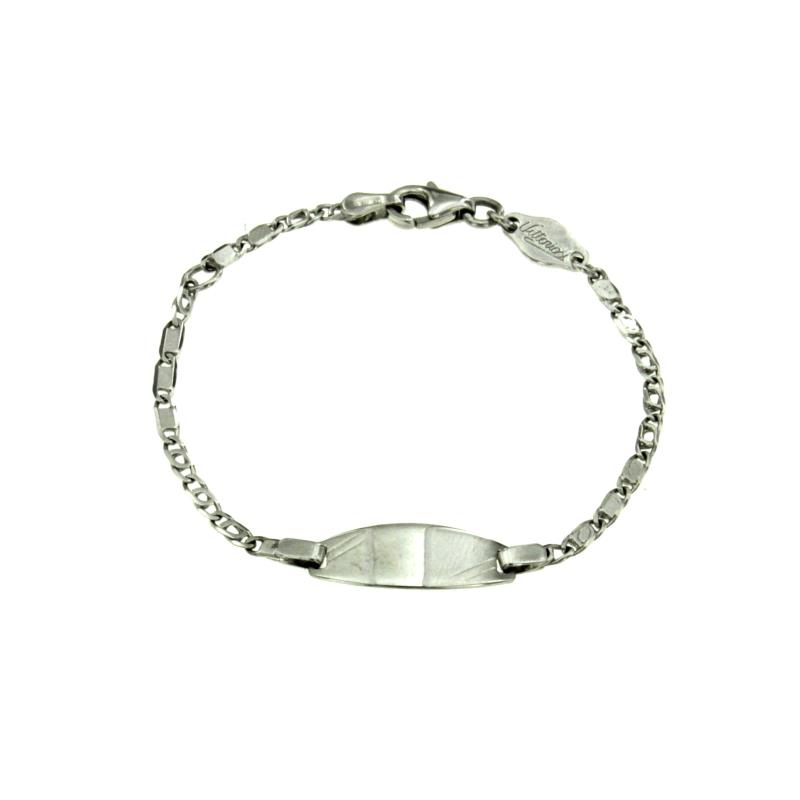 BRACCIALE MAGLIA OCCHIO DI PERNICE CON PIASTRA LUNGH CM 14 LARGH CM 0.3 ORO BIANCO 750/1000  GR 3.5